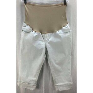 Old Navy Maternity Crop Denim Jeans 14 White Full Panel Stretch Women 2584